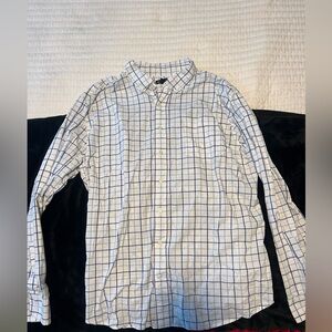 Men's Gap Non-iron Plaid Slim Fit Long Sleeve Button Down Shirt XXL White/Blue